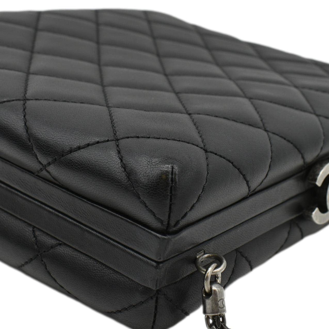 Chanel CC Kisslock Box Lambskin Leather Chain Shoulder Bag Black