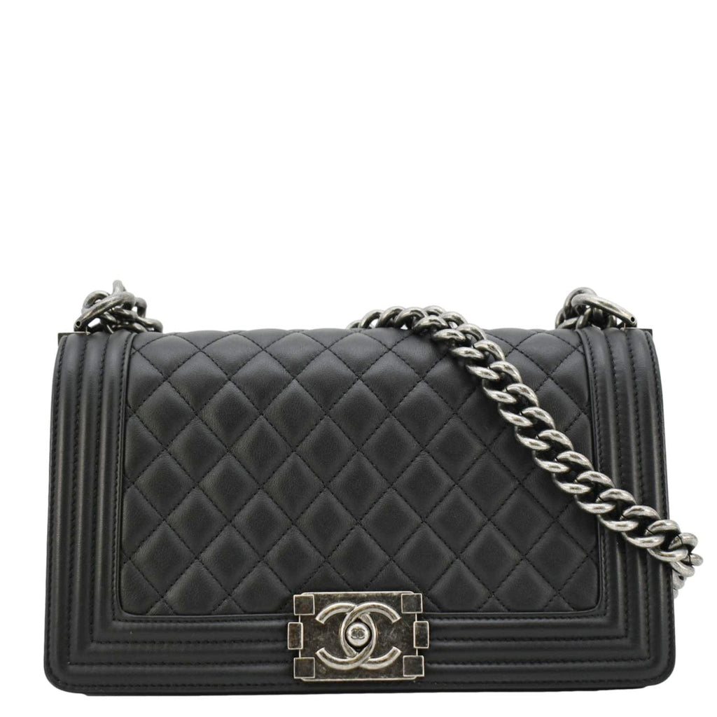 Chanel Boy Flap Medium Quilted Leather Shoulder Bag Black