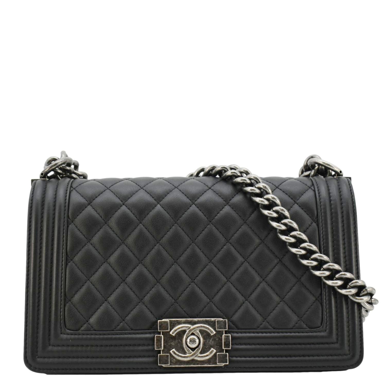 Chanel Boy Flap Medium Quilted Leather Shoulder Bag Black