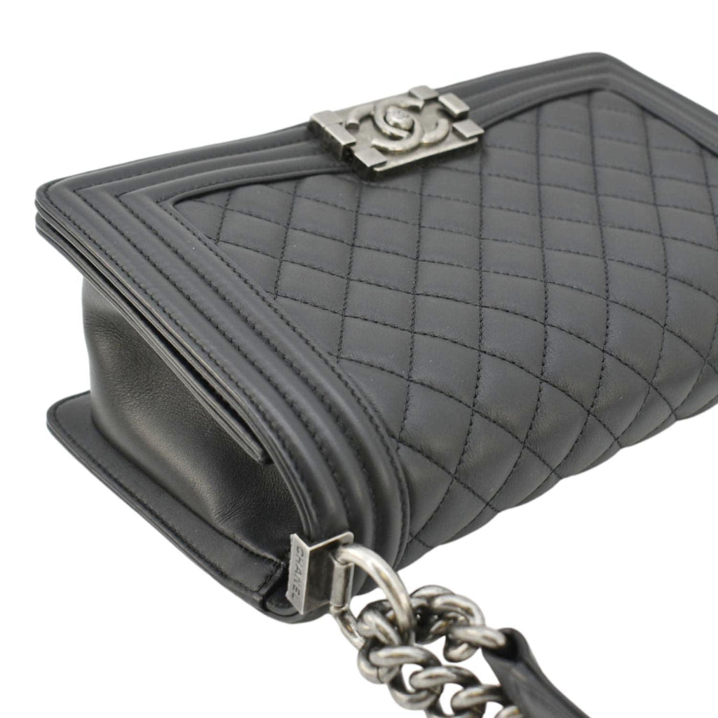 Chanel Boy Flap Medium Quilted Leather Shoulder Bag Black