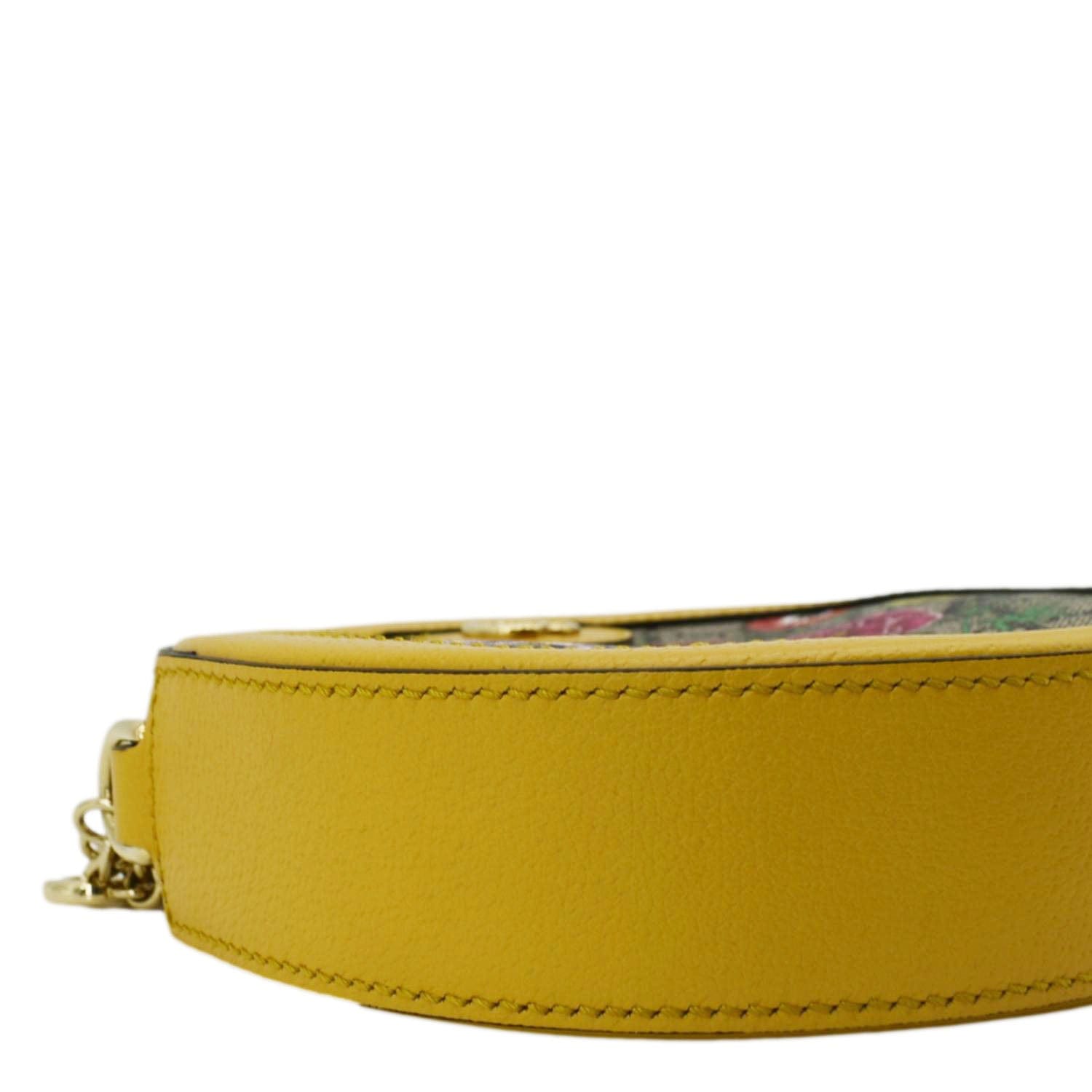 GUCCI Ophidia Mini Flora Gucci Round Supreme Monogram Web Crossbody Bag Yellow 550618