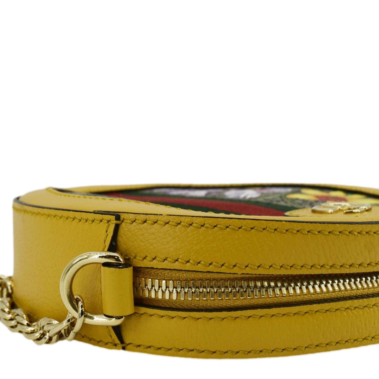 GUCCI Ophidia Mini Flora Gucci Round Supreme Monogram Web Crossbody Bag Yellow 550618