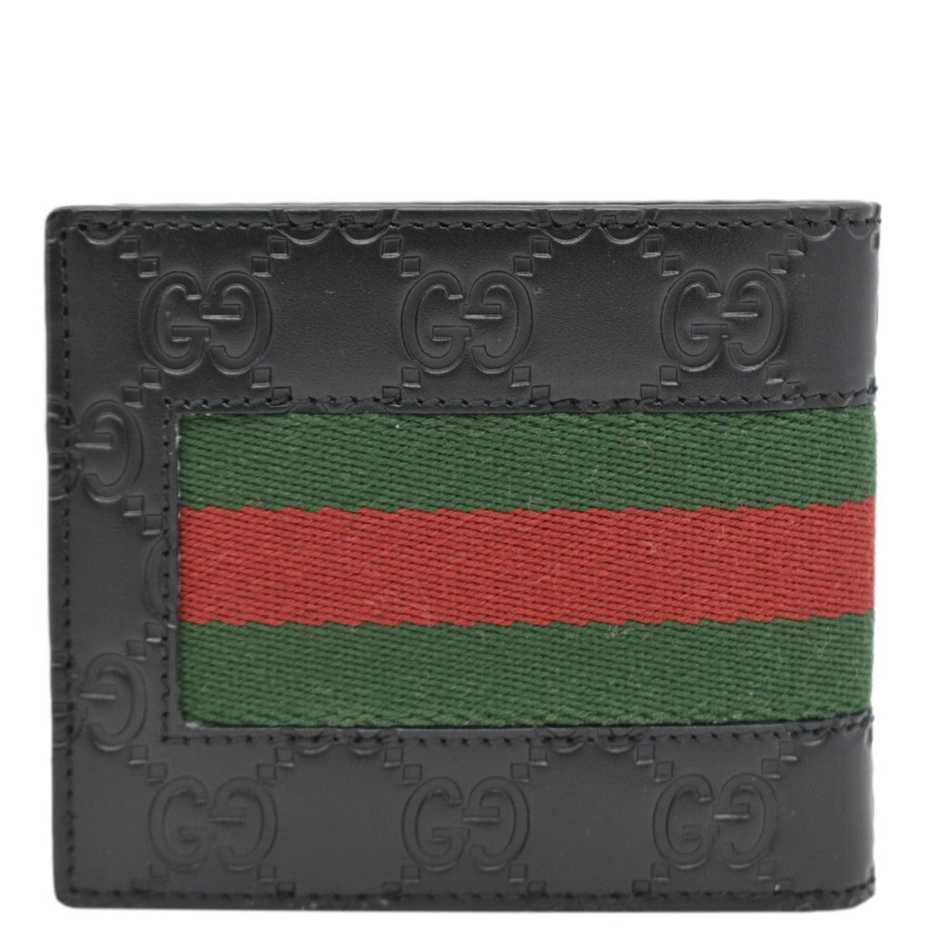 GUCCI Signature Web Leather Men's Bifold Wallet Black 408827