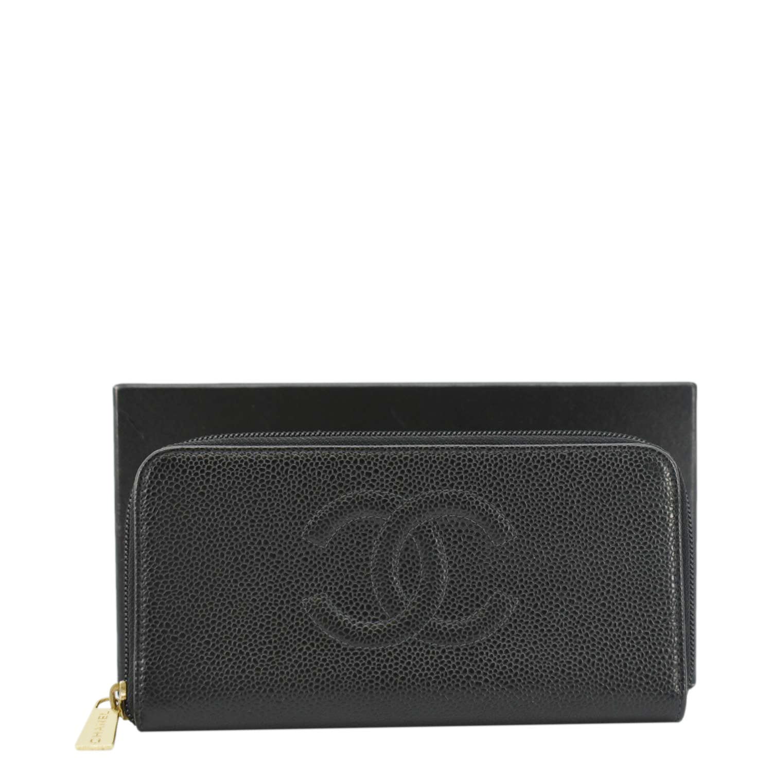 Chanel CC Timeless Large Caviar Leather Zip Around Wallet Black