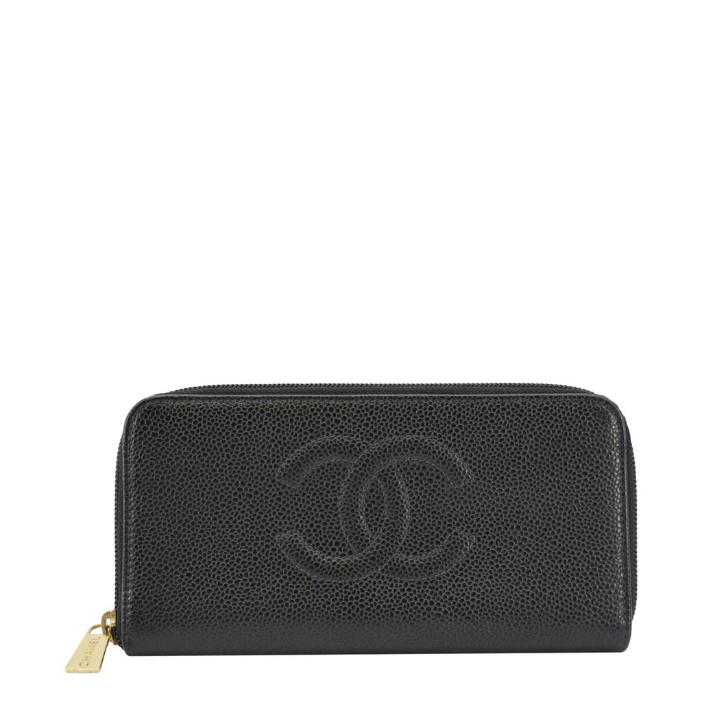 Chanel CC Timeless Large Caviar Leather Zip Around Wallet Black