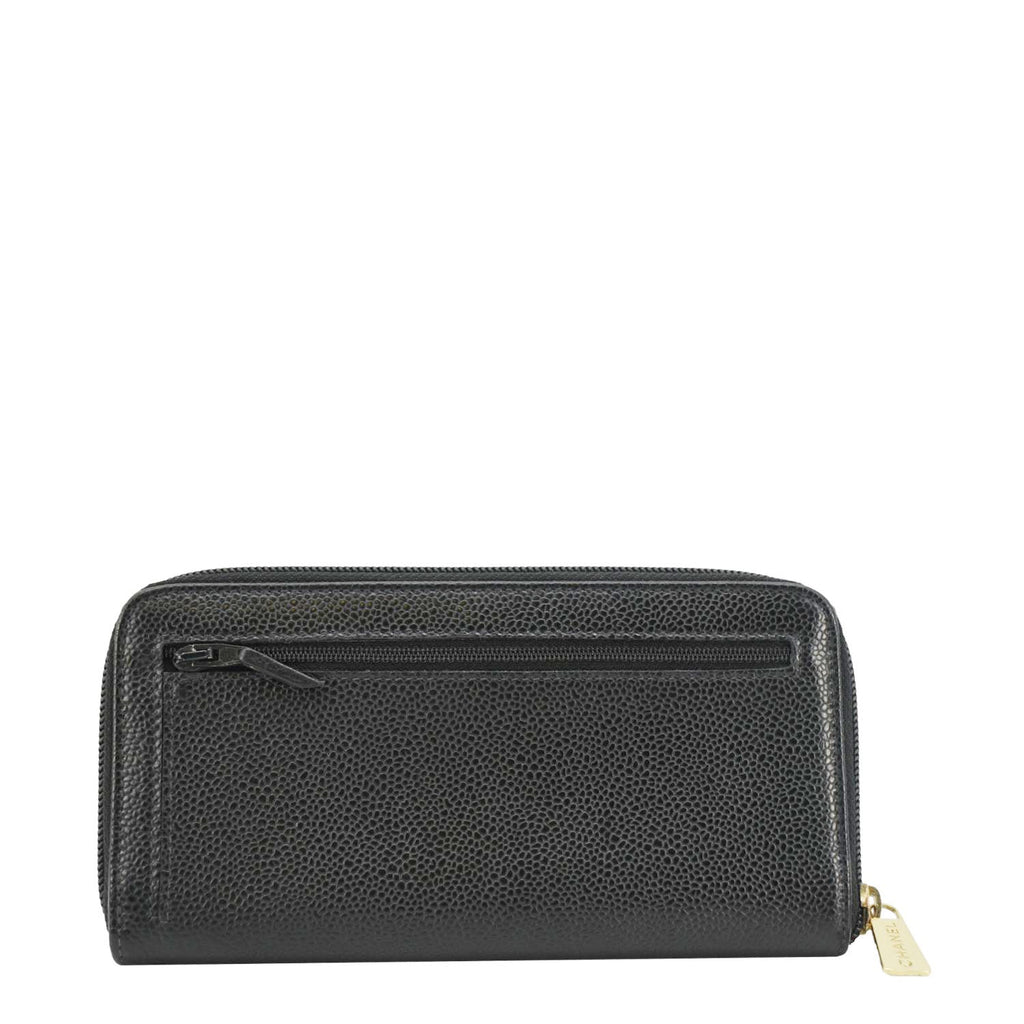 Chanel CC Timeless Large Caviar Leather Zip Around Wallet Black