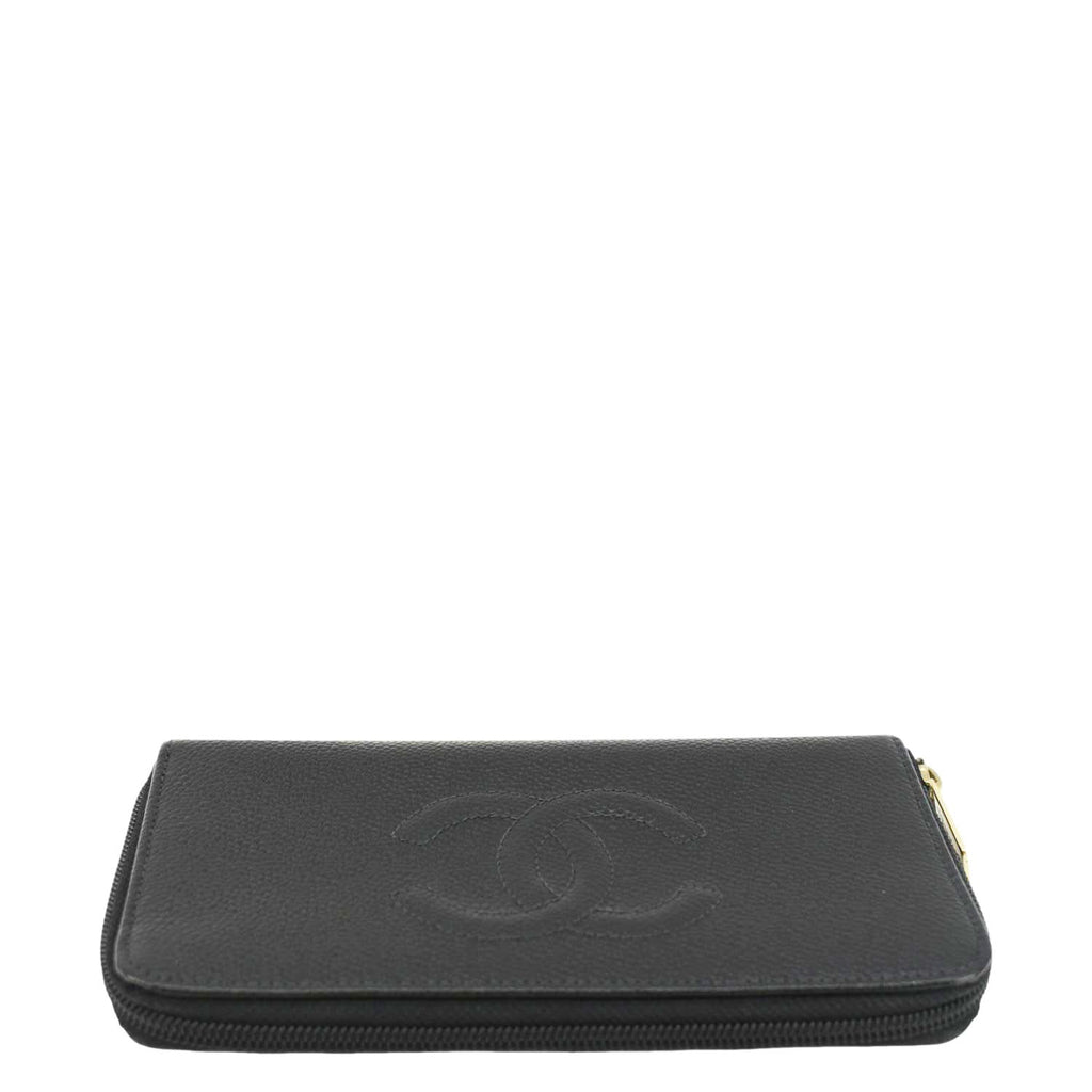 Chanel CC Timeless Large Caviar Leather Zip Around Wallet Black
