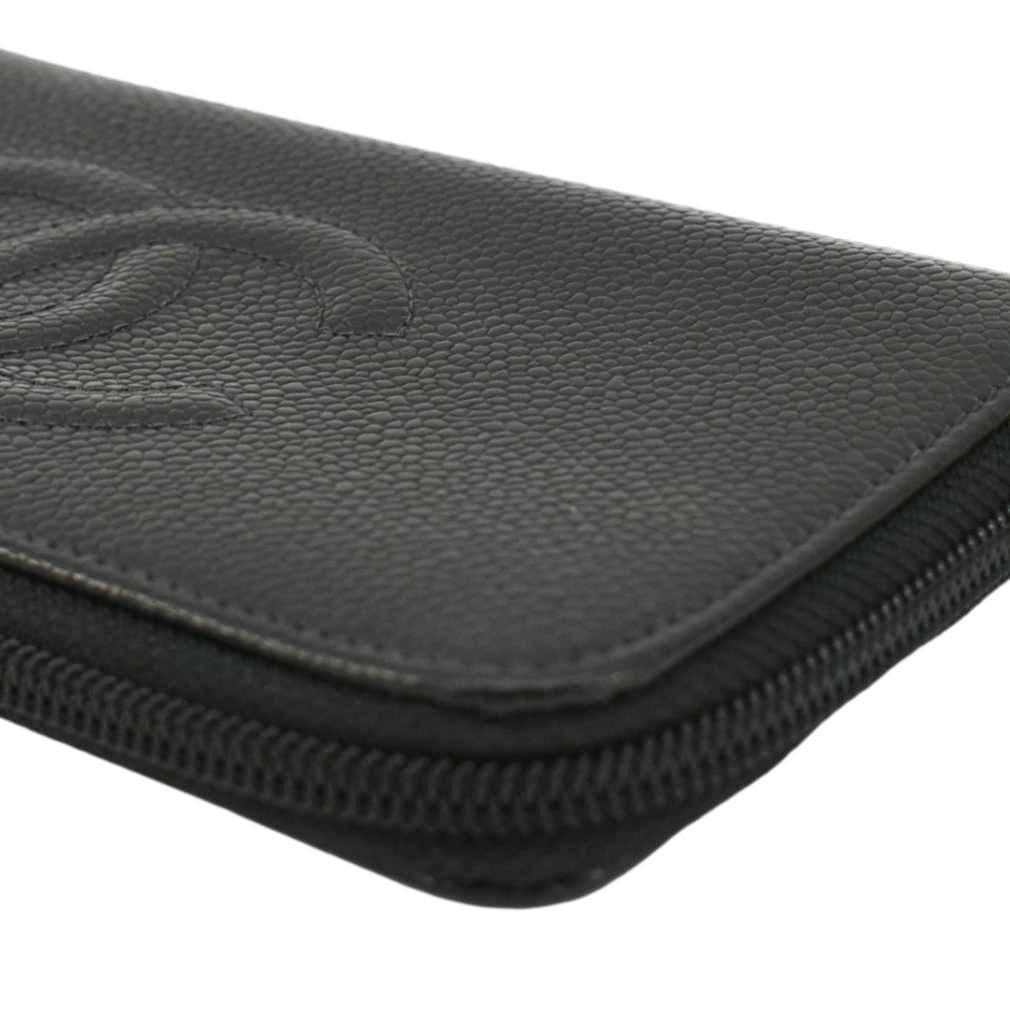 Chanel CC Timeless Large Caviar Leather Zip Around Wallet Black