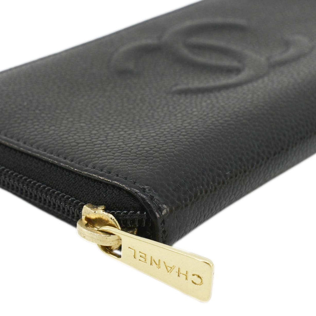 Chanel CC Timeless Large Caviar Leather Zip Around Wallet Black