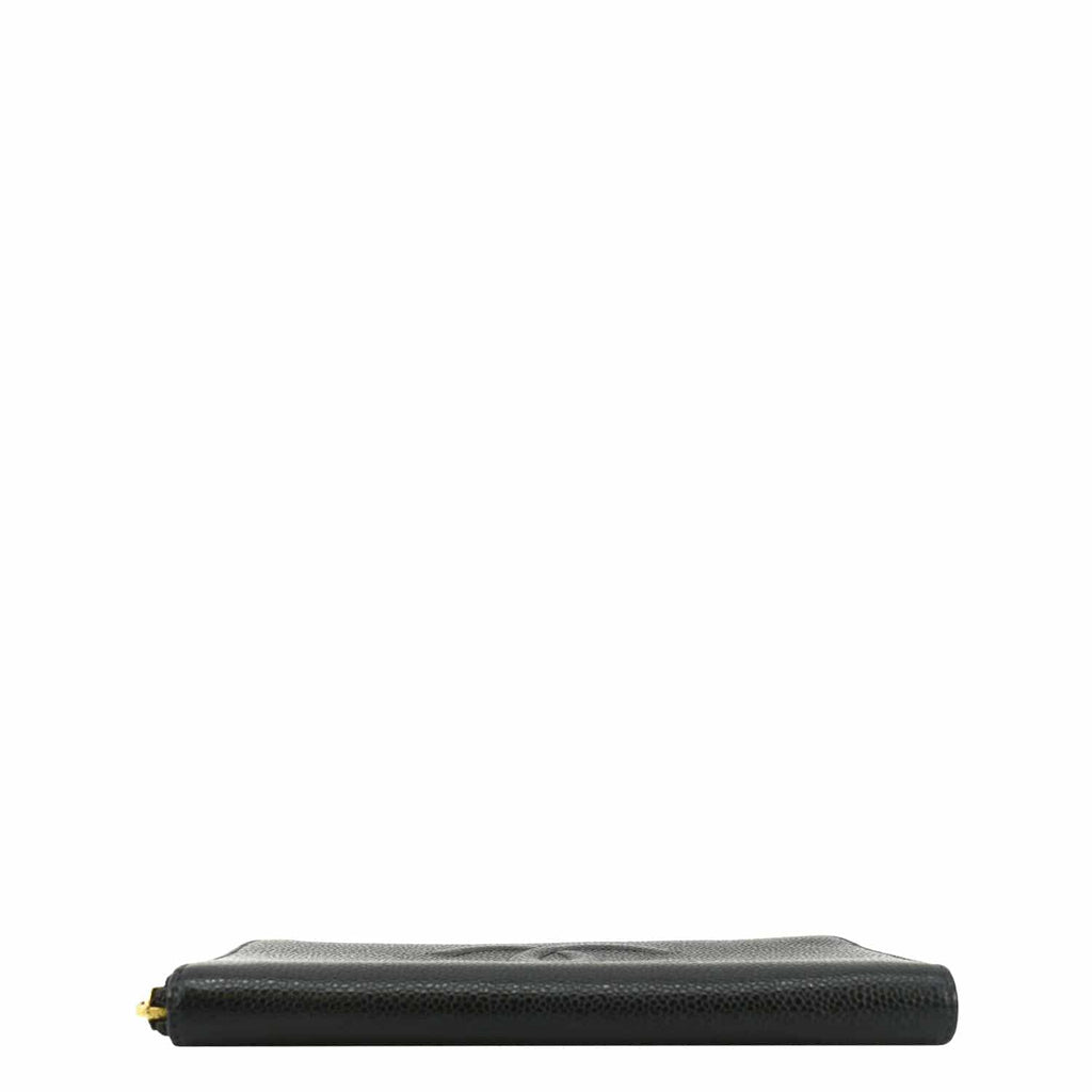 Chanel CC Timeless Large Caviar Leather Zip Around Wallet Black