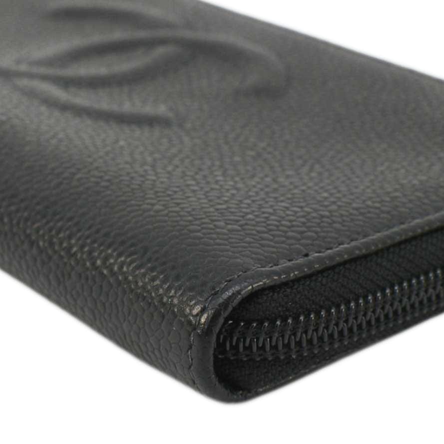 Chanel CC Timeless Large Caviar Leather Zip Around Wallet Black