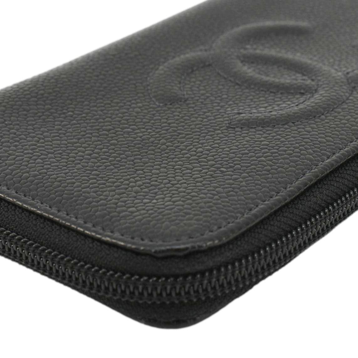 Chanel CC Timeless Large Caviar Leather Zip Around Wallet Black