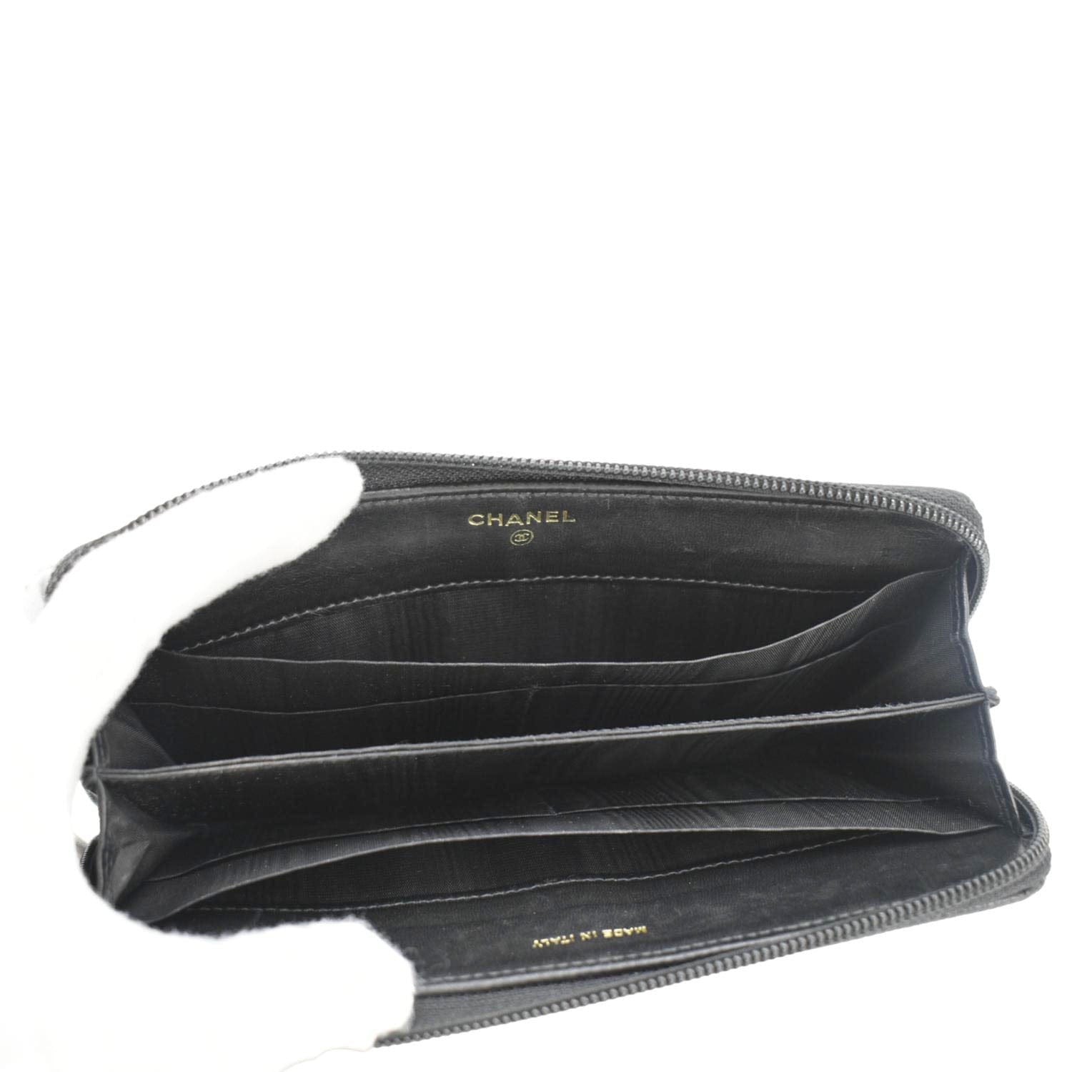 Chanel CC Timeless Large Caviar Leather Zip Around Wallet Black