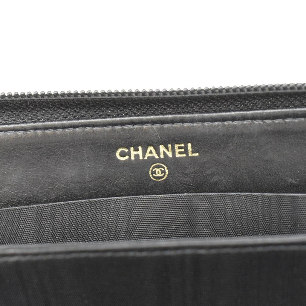 Chanel CC Timeless Large Caviar Leather Zip Around Wallet Black