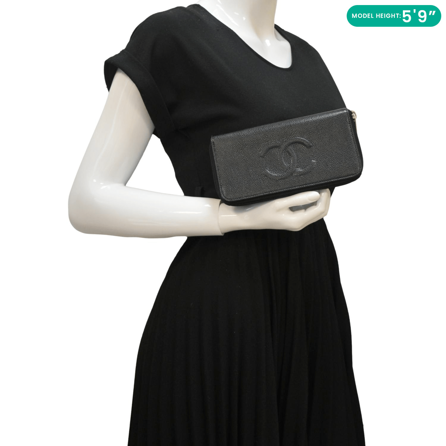Chanel CC Timeless Large Caviar Leather Zip Around Wallet Black