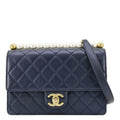 Chanel Chic Pearls Flap Small Quilted Leather Shoulder Bag Navy Blue