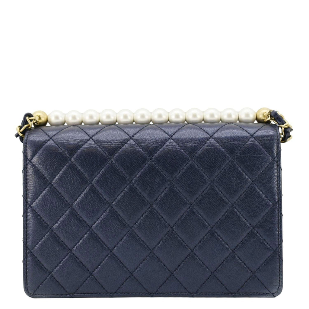 Chanel Chic Pearls Flap Small Quilted Leather Shoulder Bag Navy Blue