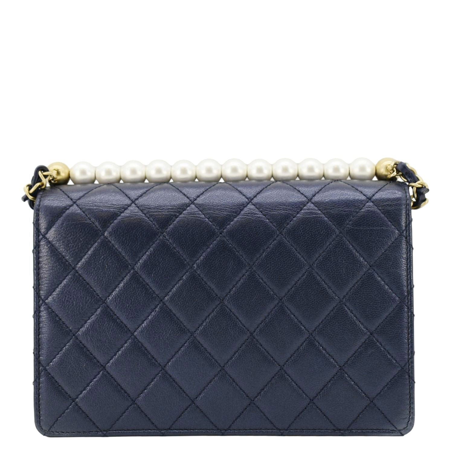 Chanel Chic Pearls Flap Small Quilted Leather Shoulder Bag Navy Blue