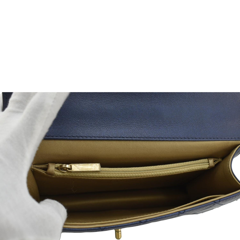 Chanel Chic Pearls Flap Small Quilted Leather Shoulder Bag Navy Blue