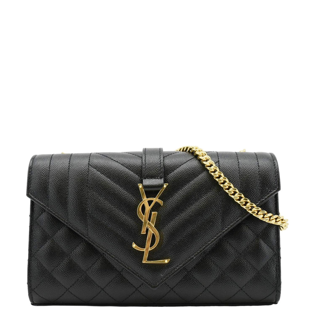 YVES SAINT LAURENT Envelope Leather Chain Crossbody Bag Small Black