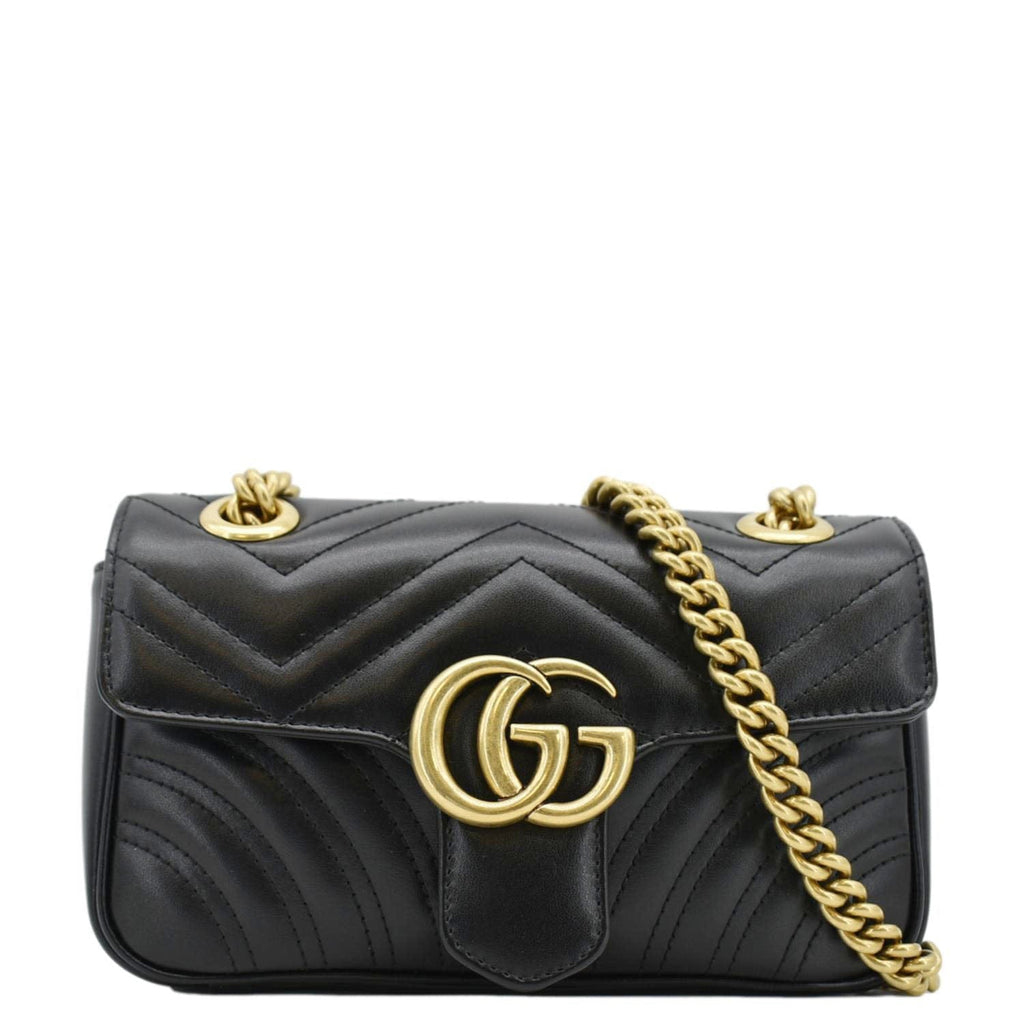 GUCCI Gucci Marmont Mini Leather Shoulder Bag Black 446744