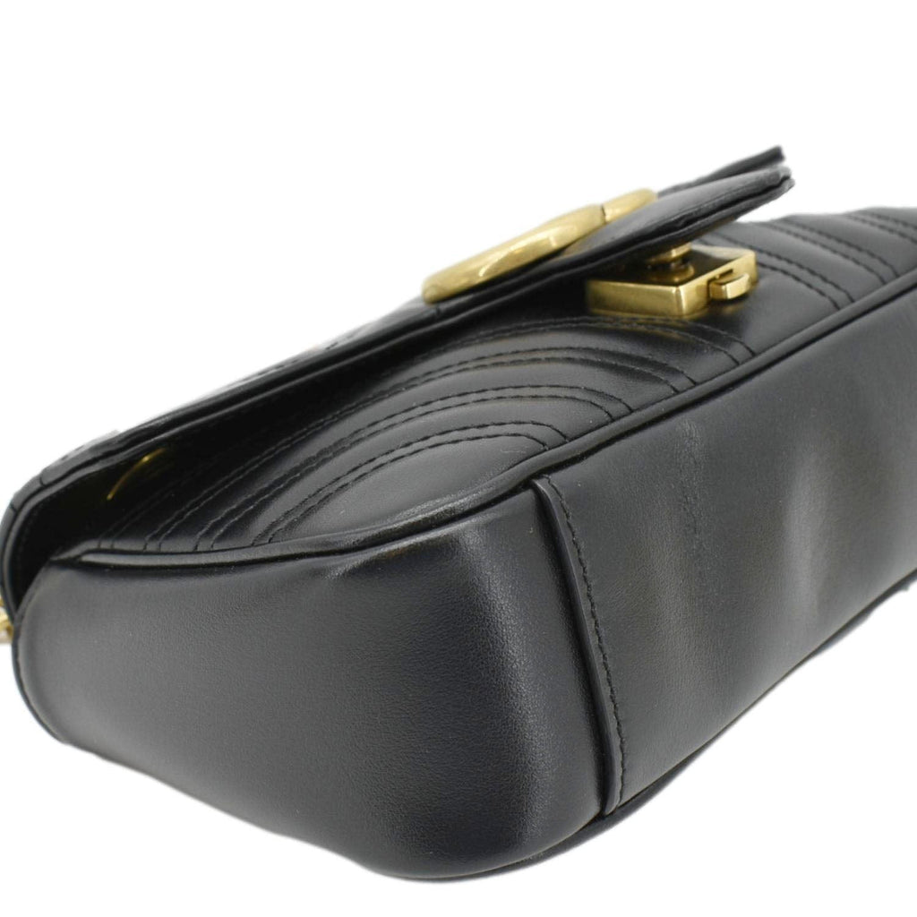 GUCCI Gucci Marmont Mini Leather Shoulder Bag Black 446744