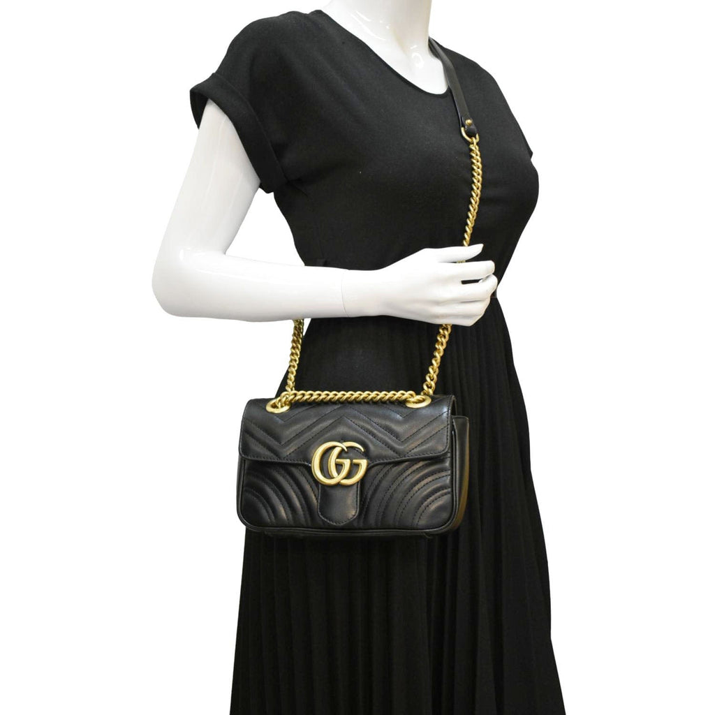 GUCCI Gucci Marmont Mini Leather Shoulder Bag Black 446744