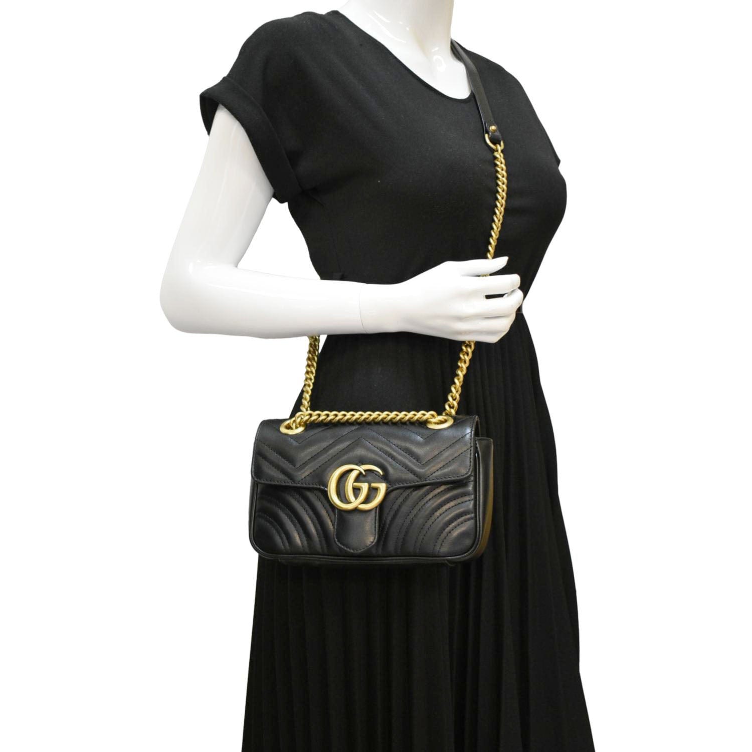 GUCCI Gucci Marmont Mini Leather Shoulder Bag Black 446744