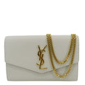 YVES SAINT LAURENT Uptown Grain De Poudre Embossed Leather Chain Wallet White