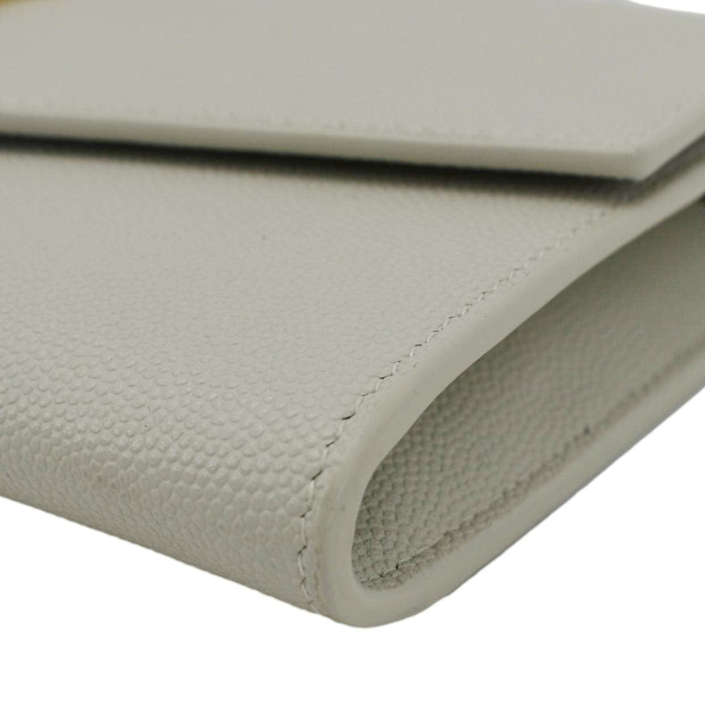 YVES SAINT LAURENT Uptown Grain De Poudre Embossed Leather Chain Wallet White
