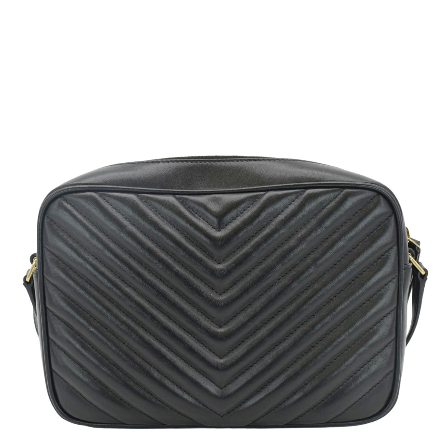 YVES SAINT LAURENT Lou Camera Chevron Leather Crossbody Bag Black