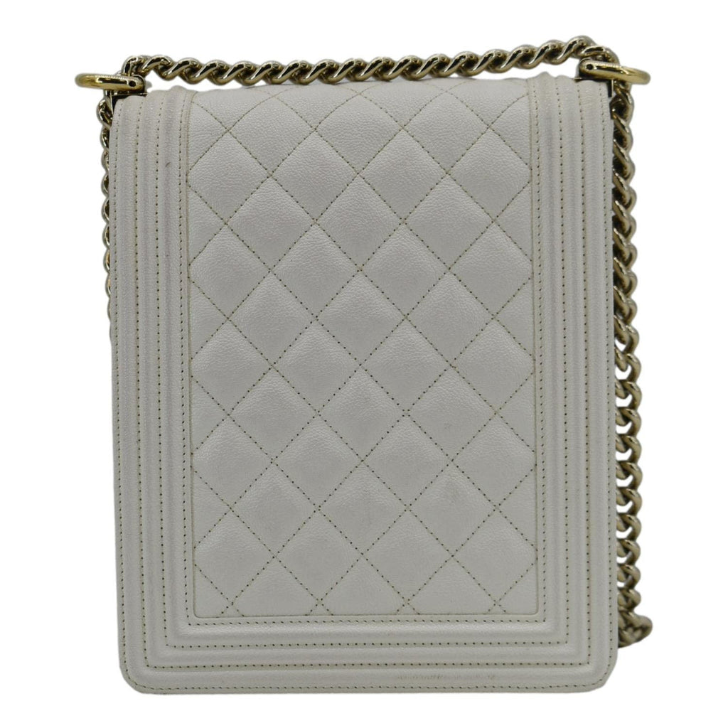 Chanel North South Boy Quilted  Leather Crossbody Bag White