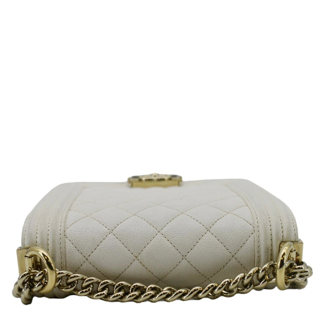 Chanel North South Boy Quilted  Leather Crossbody Bag White