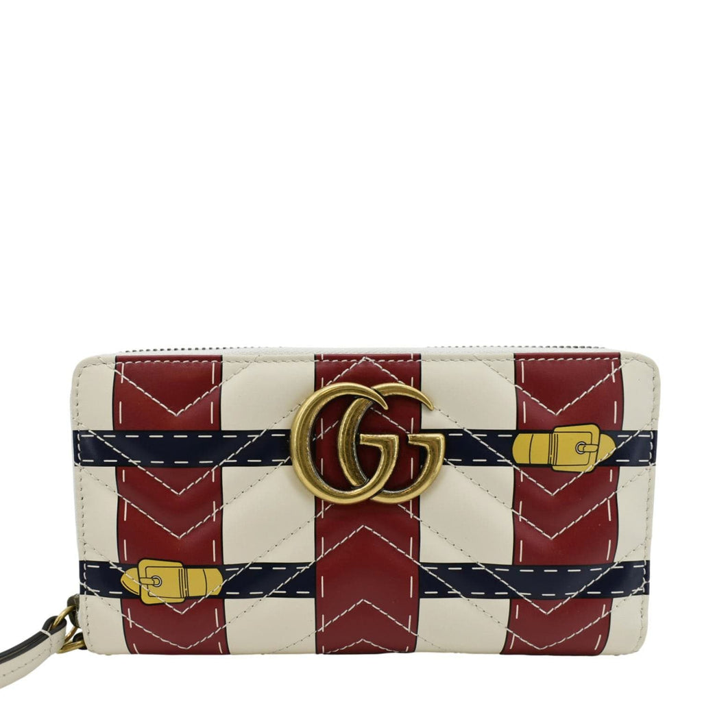 GUCCI Gucci Marmont Trompe L'Oeil Print Matelasse Leather Zip Around Wallet Multicolor 466490