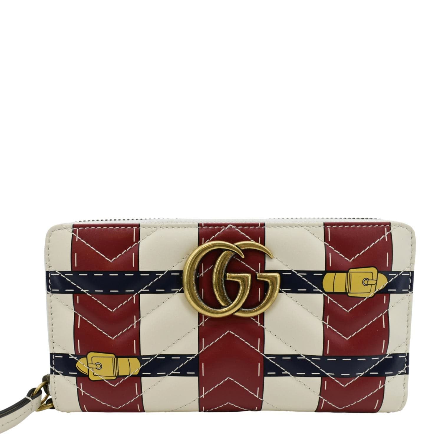 GUCCI Gucci Marmont Trompe L'Oeil Print Matelasse Leather Zip Around Wallet Multicolor 466490
