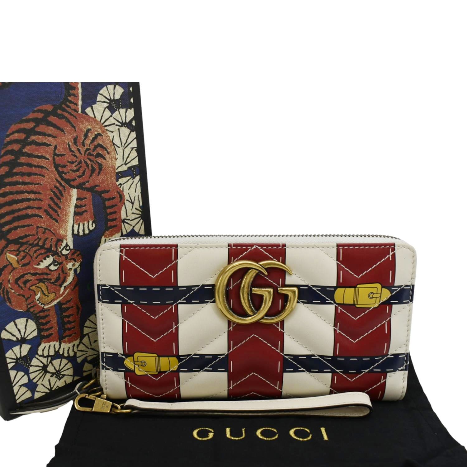 GUCCI Gucci Marmont Trompe L'Oeil Print Matelasse Leather Zip Around Wallet Multicolor 466490