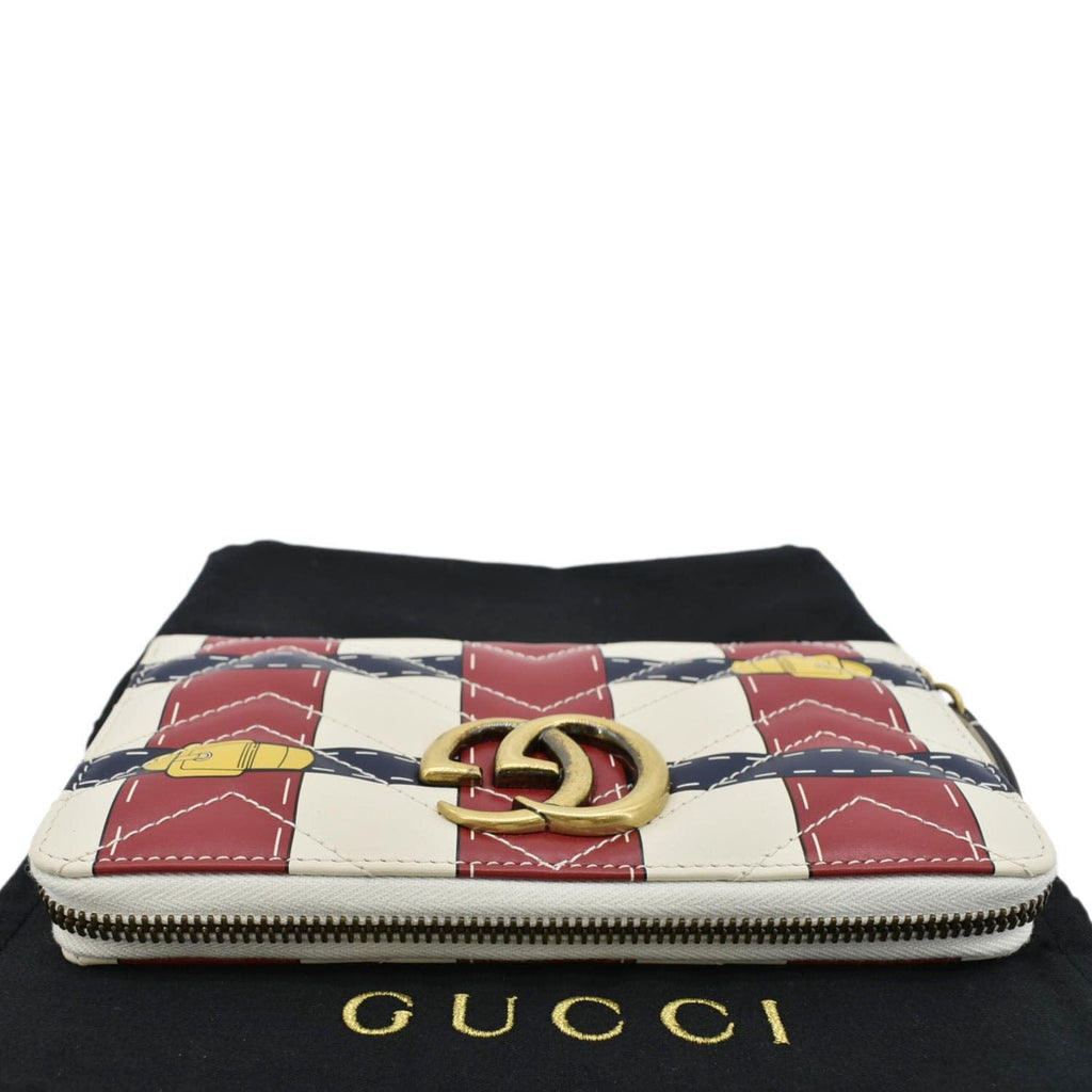 GUCCI Gucci Marmont Trompe L'Oeil Print Matelasse Leather Zip Around Wallet Multicolor 466490