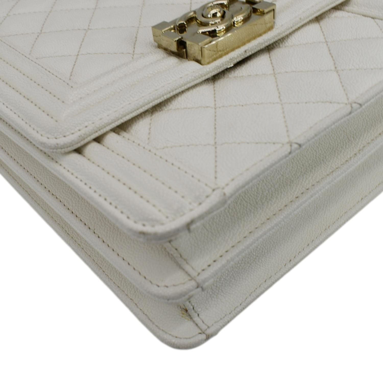 Chanel North South Boy Quilted  Leather Crossbody Bag White