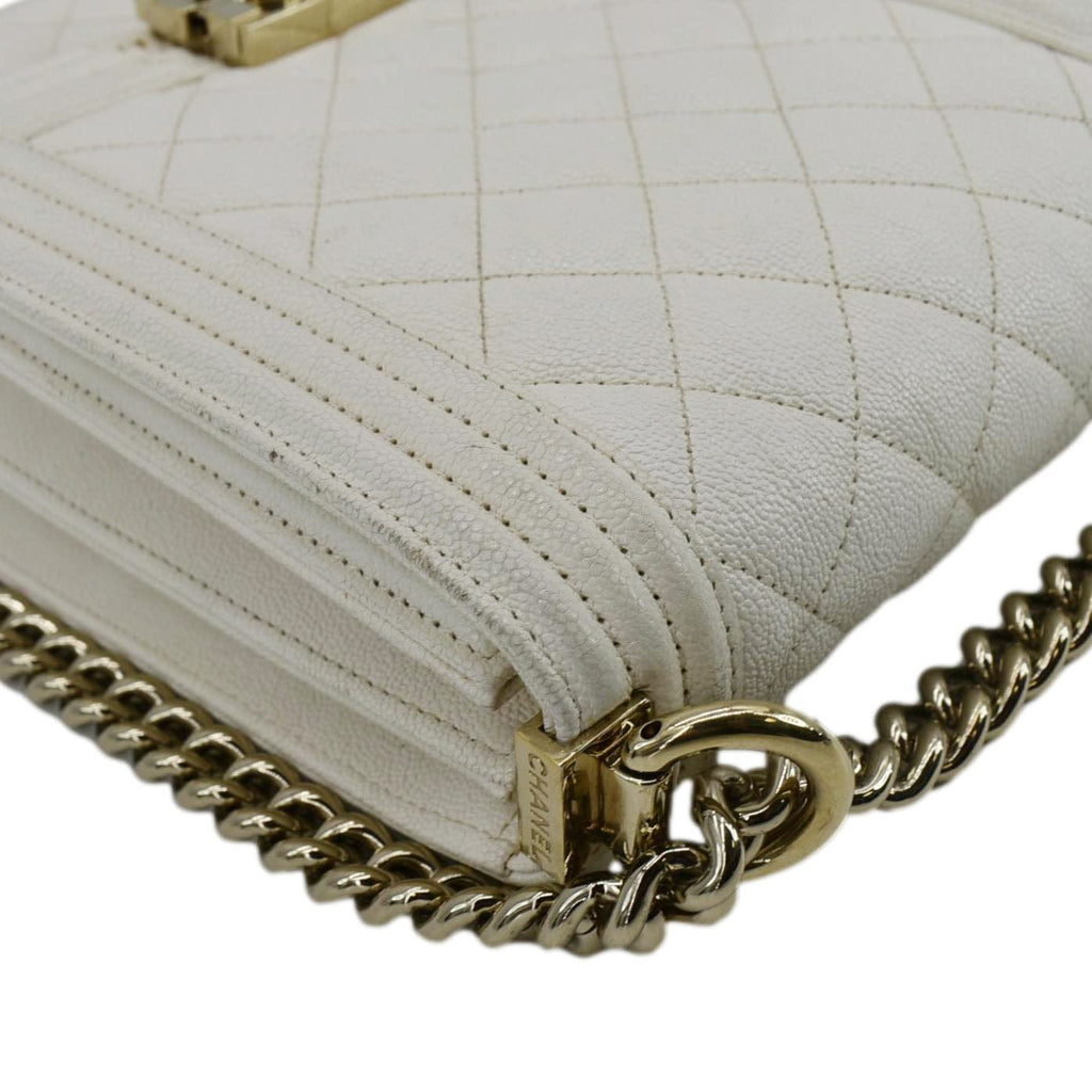 Chanel North South Boy Quilted  Leather Crossbody Bag White