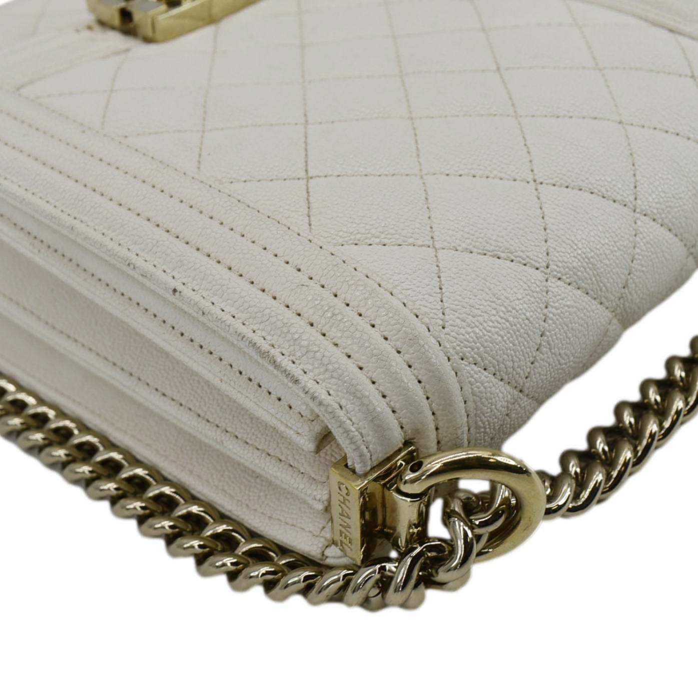 Chanel North South Boy Quilted  Leather Crossbody Bag White