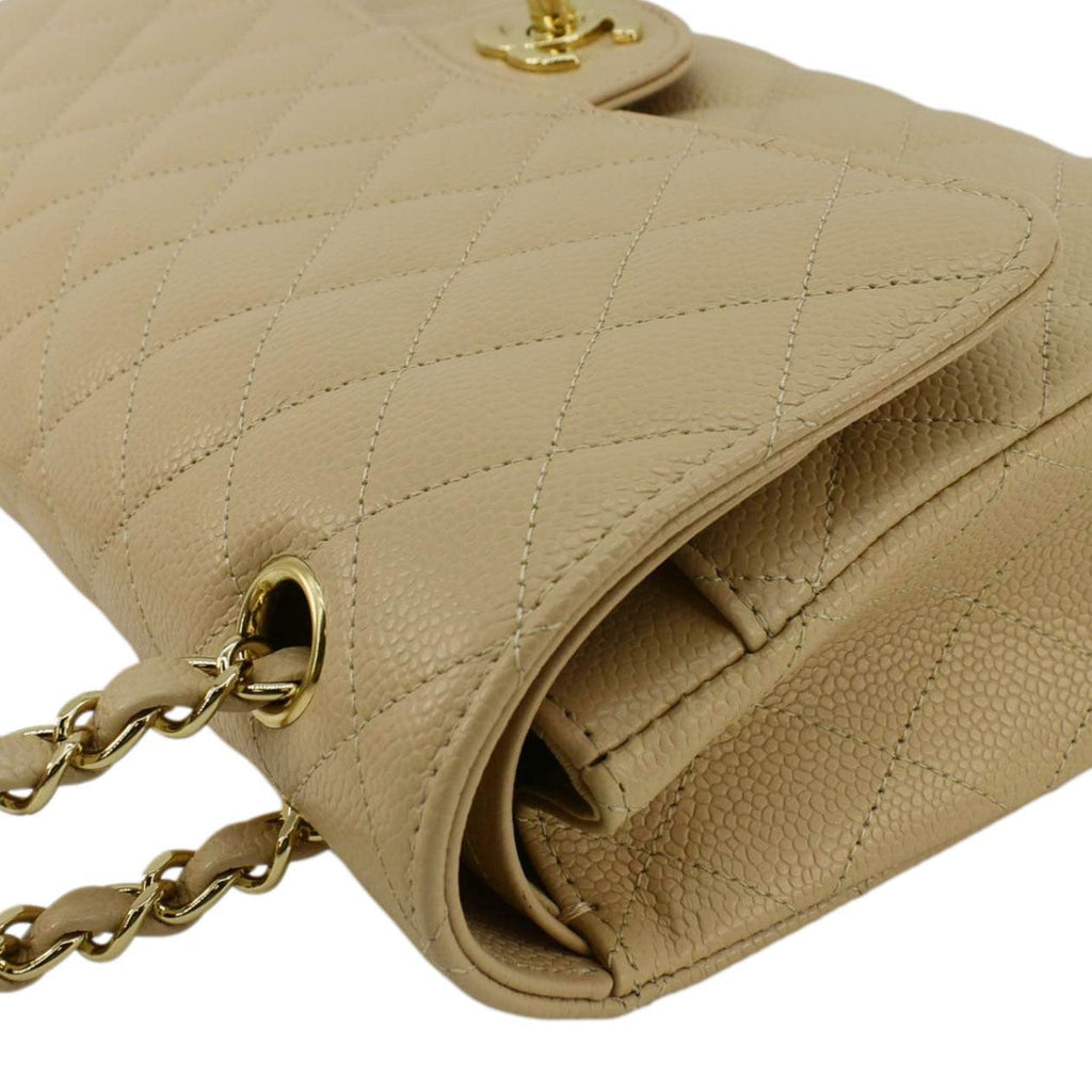 Chanel Double Flap Medium Quilted Caviar Leather Shoulder Bag Cream