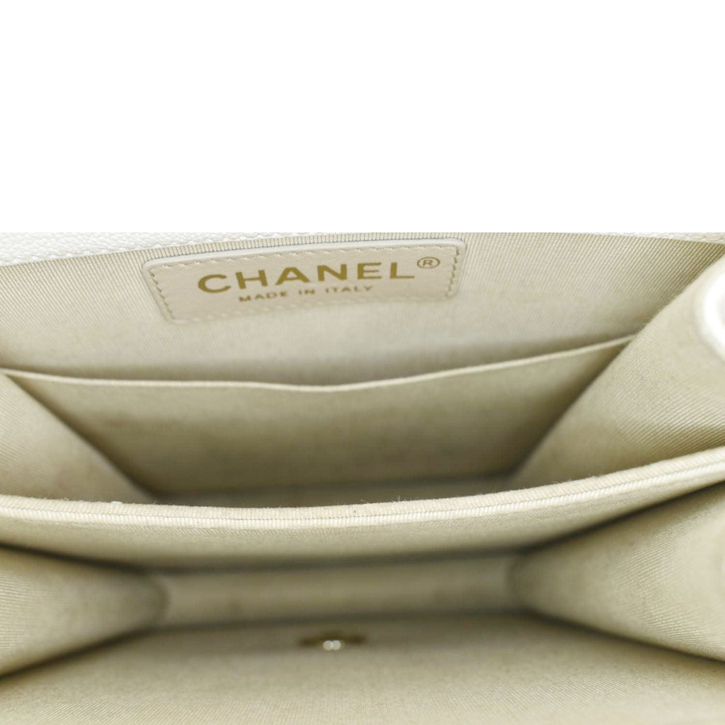 Chanel North South Boy Quilted  Leather Crossbody Bag White