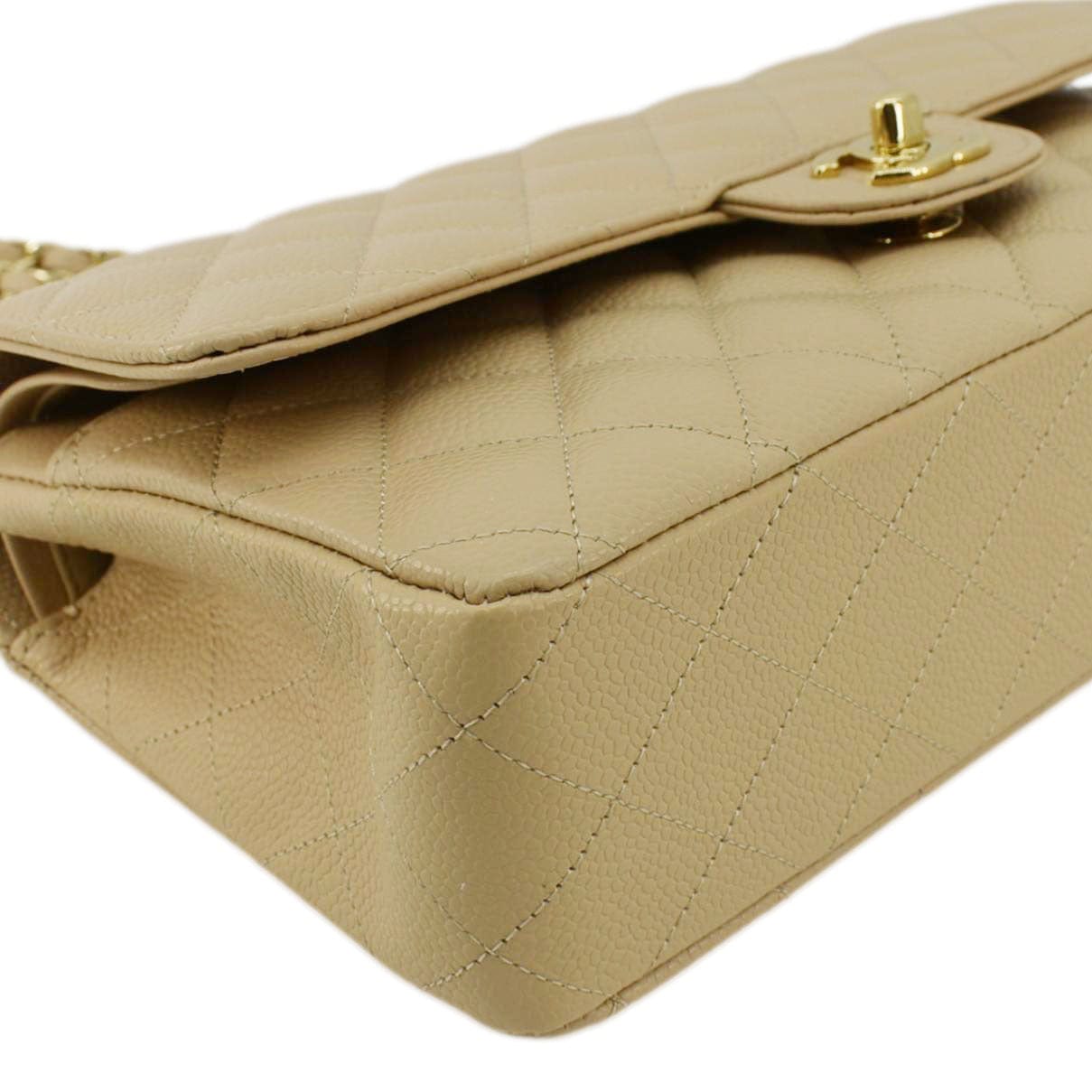 Chanel Double Flap Medium Quilted Caviar Leather Shoulder Bag Cream