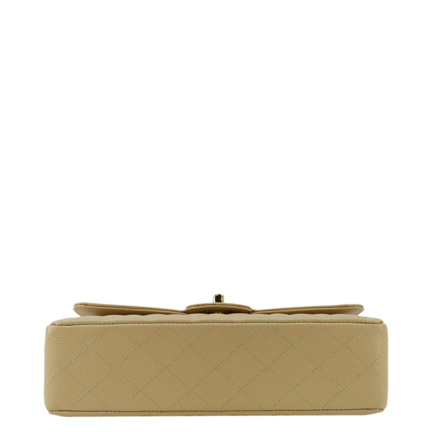 Chanel Double Flap Medium Quilted Caviar Leather Shoulder Bag Cream