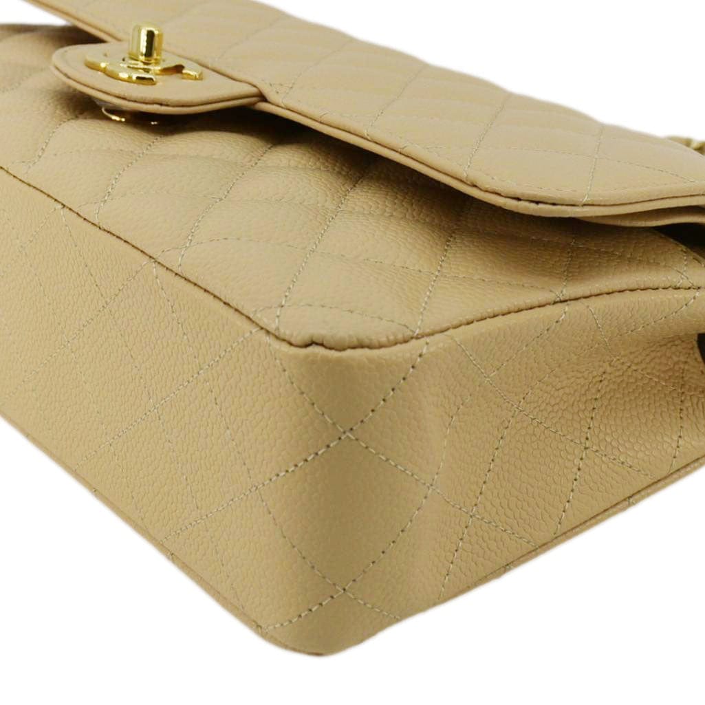 Chanel Double Flap Medium Quilted Caviar Leather Shoulder Bag Cream