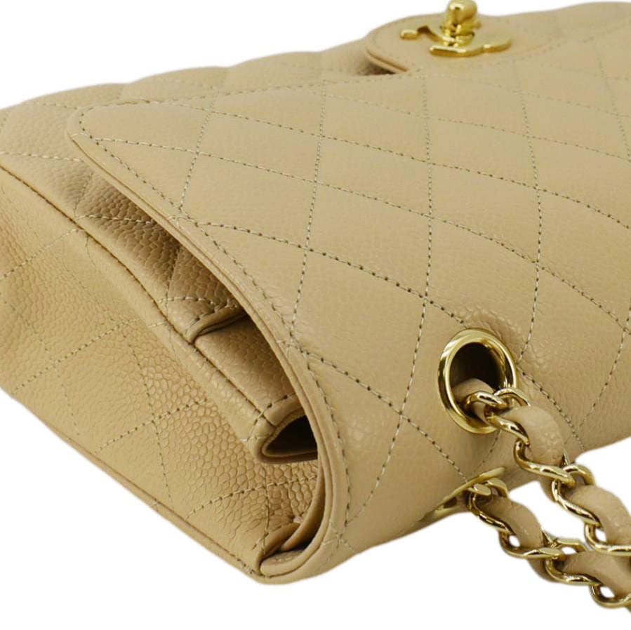Chanel Double Flap Medium Quilted Caviar Leather Shoulder Bag Cream