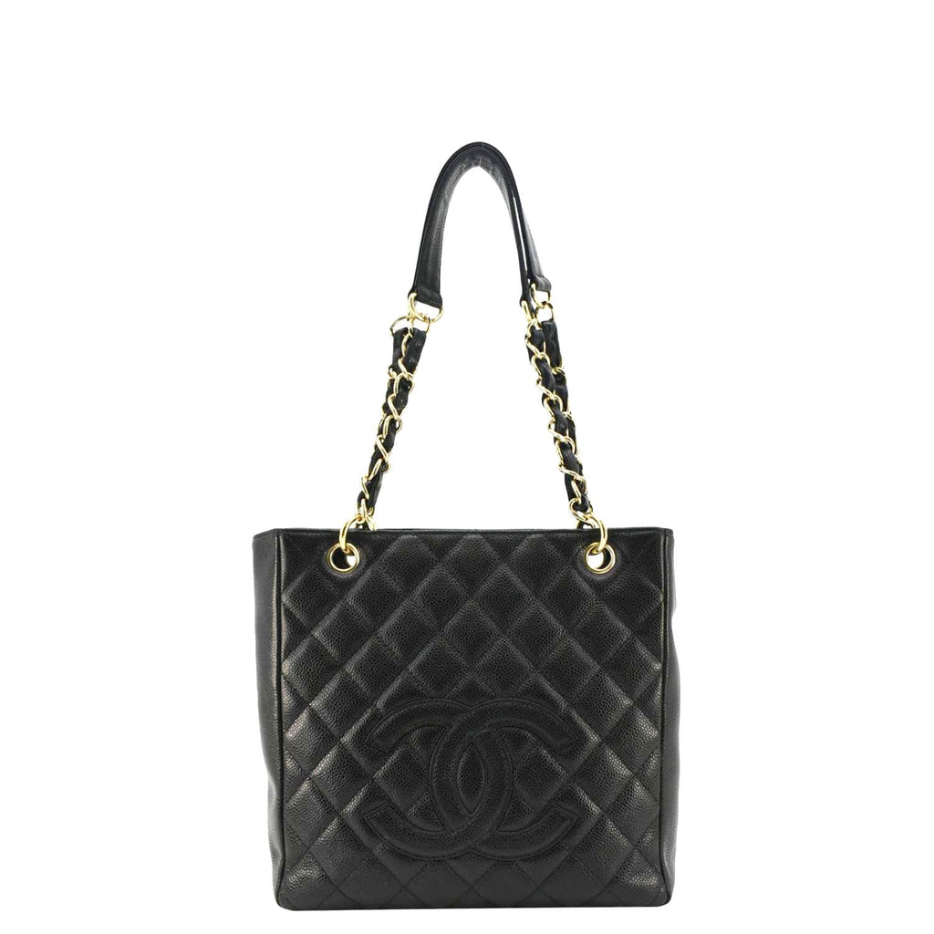 Chanel Petite Quilted Caviar Leather Shopping Tote Shoulder Bag Black