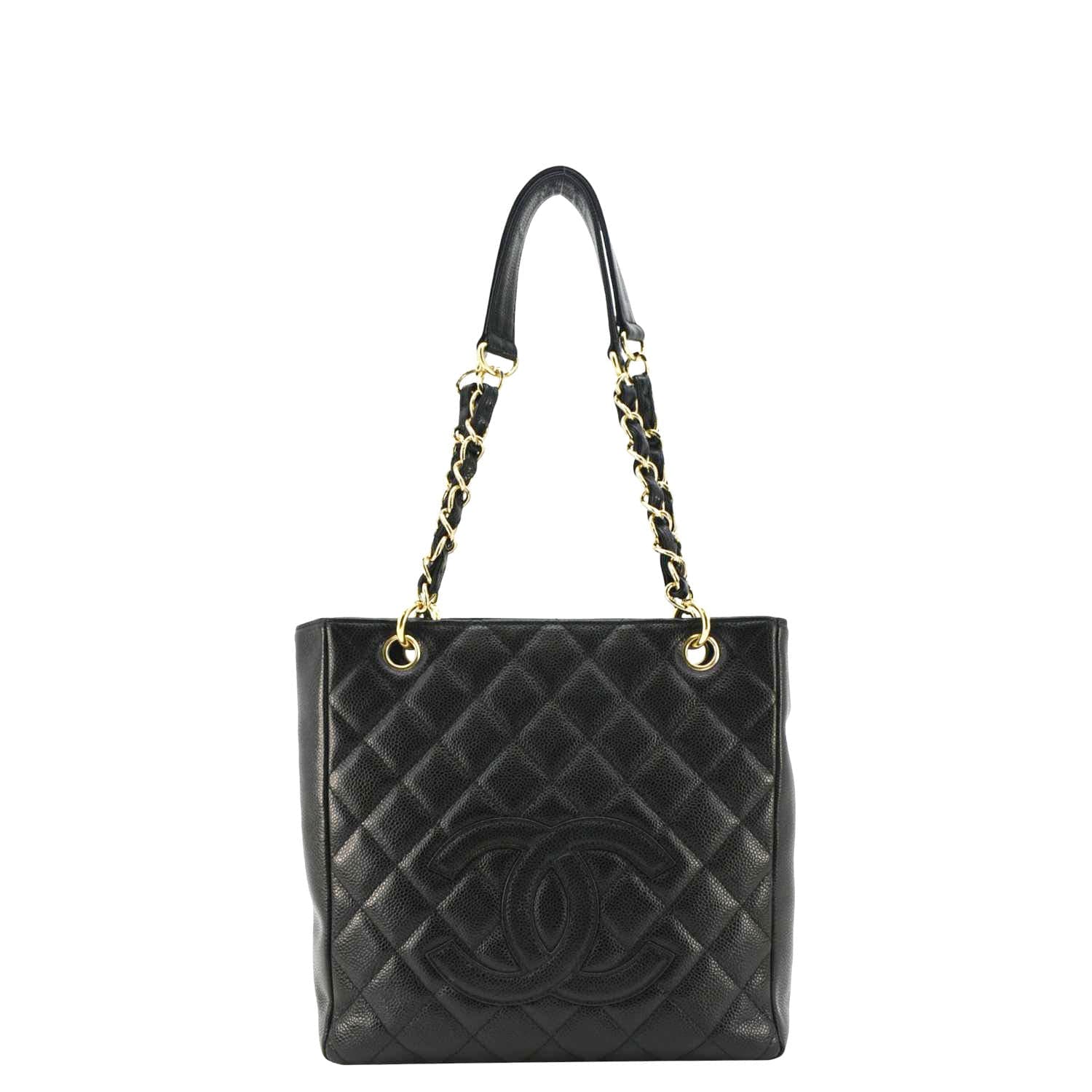Chanel Petite Quilted Caviar Leather Shopping Tote Shoulder Bag Black