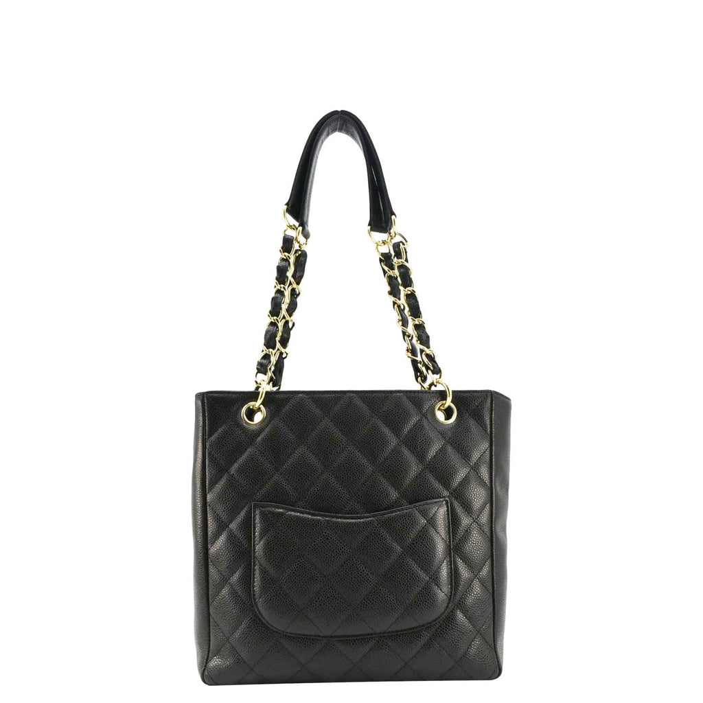 Chanel Petite Quilted Caviar Leather Shopping Tote Shoulder Bag Black