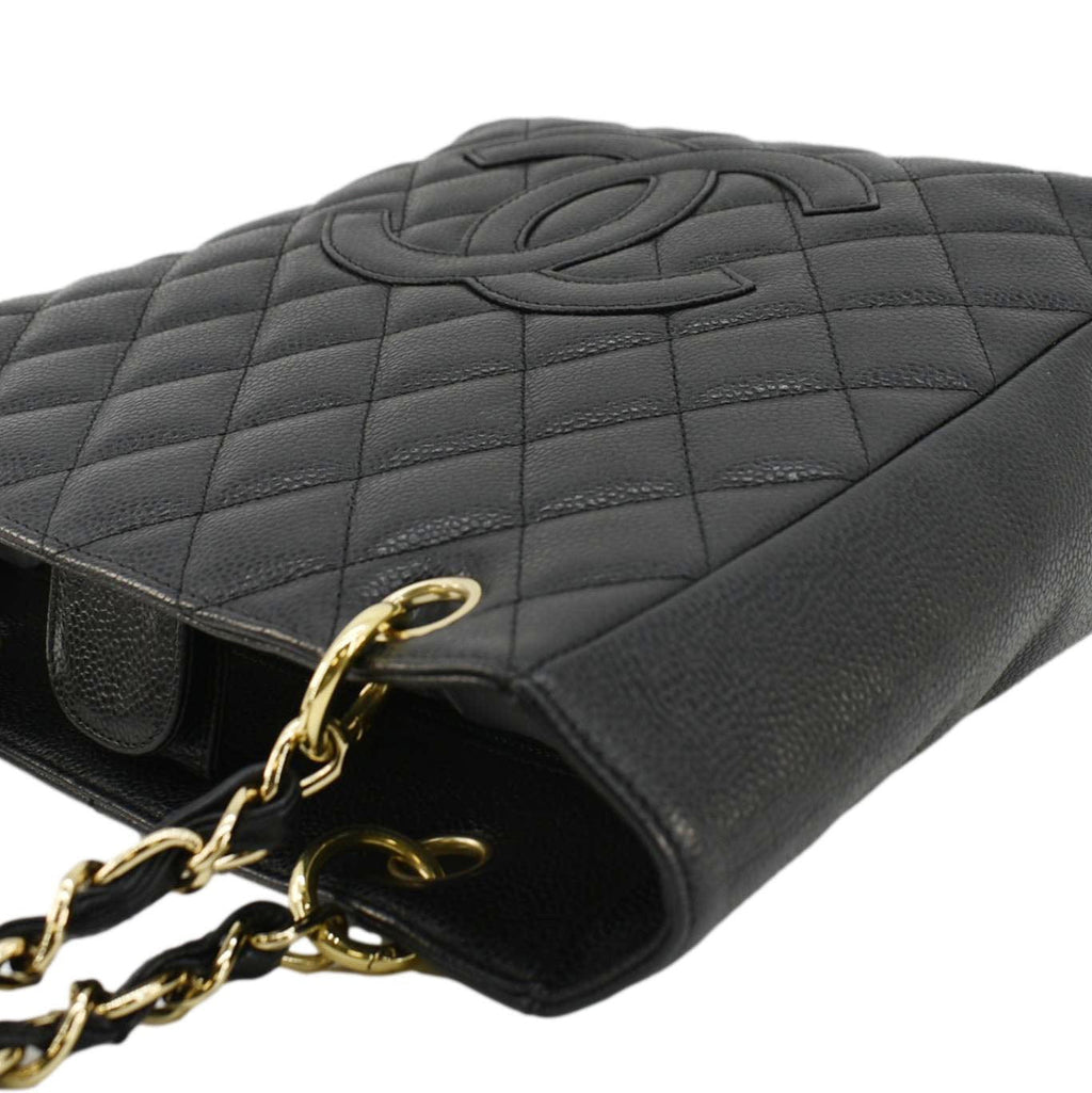 Chanel Petite Quilted Caviar Leather Shopping Tote Shoulder Bag Black